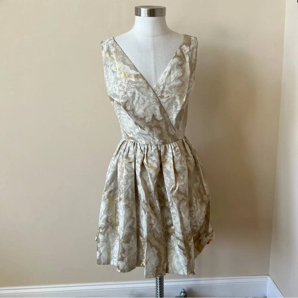 ABS evening collection gold jacquard crossfront dress 5954